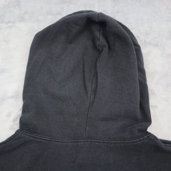 AC DC Sweatshirt Womens M Black Lace Trim Hem Drawstring Hoodie Activewear - Picture 14 of 16